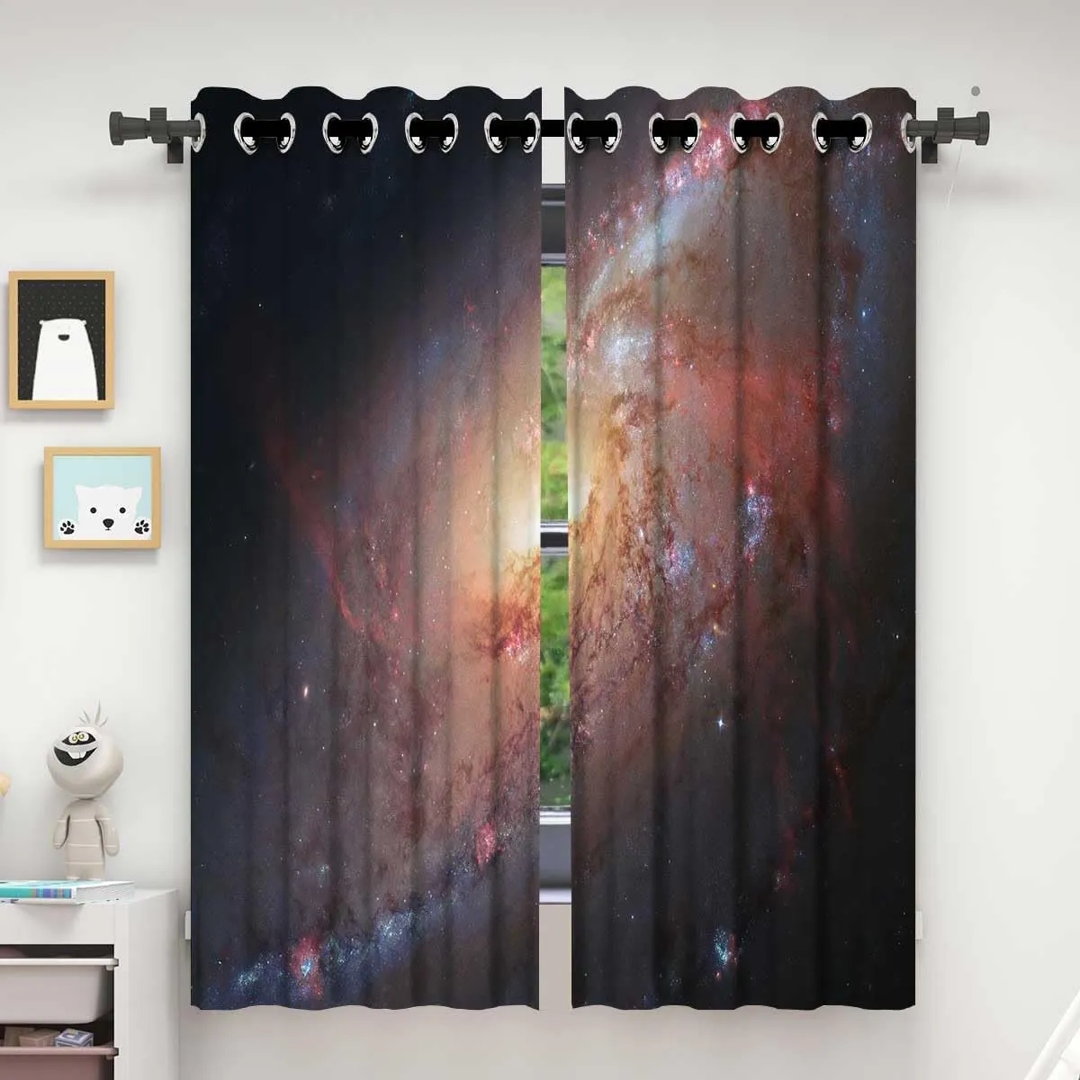 Universe Blackout Curtains,Planet Slider Curtains for Sliding Glass Doors Darkout Curtains for Bedroom 72in Width by 72in Height