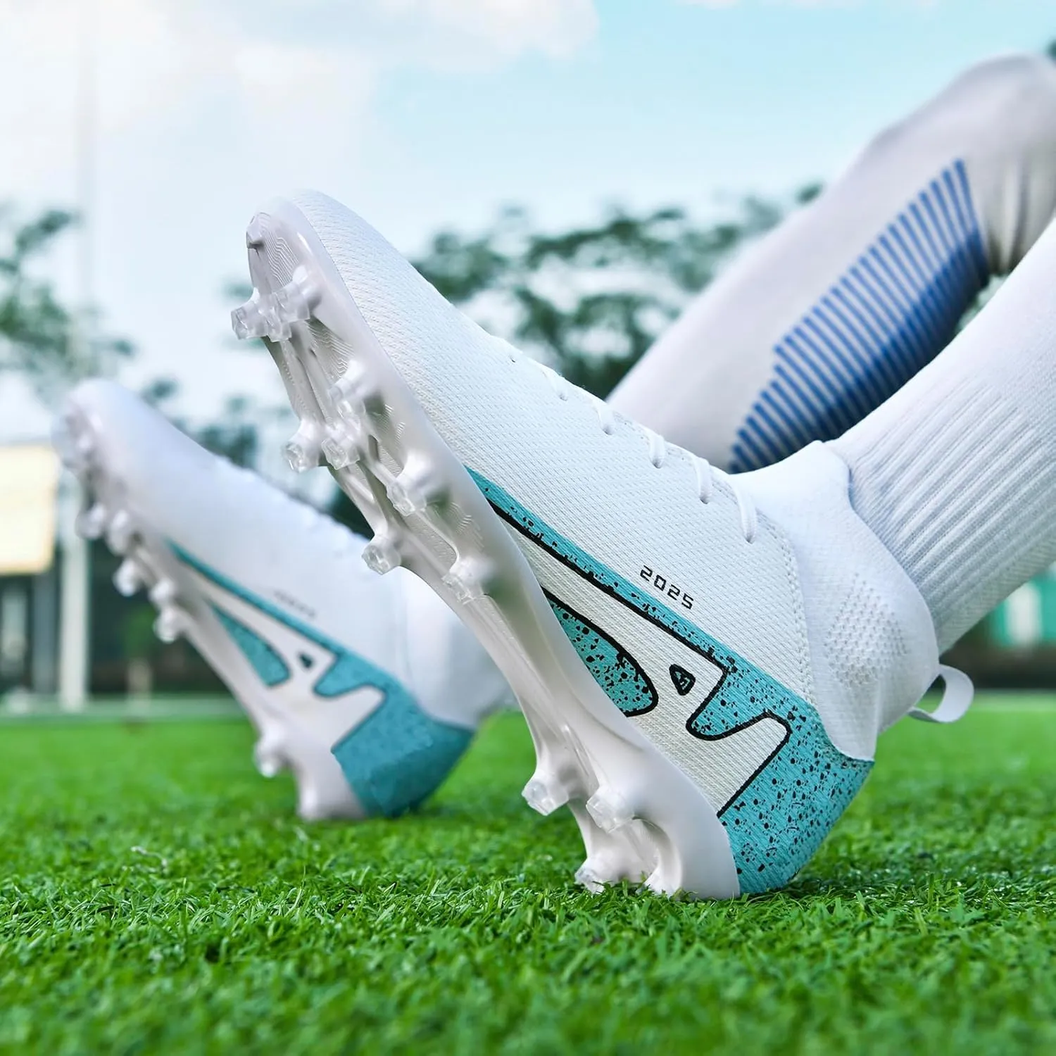 UYO Boys' Soccer Shoes Kids Firm Ground Soccer Cleats Girls Turf Shoes Outdoor Trainning Shoes High Top Youth Football Shoes