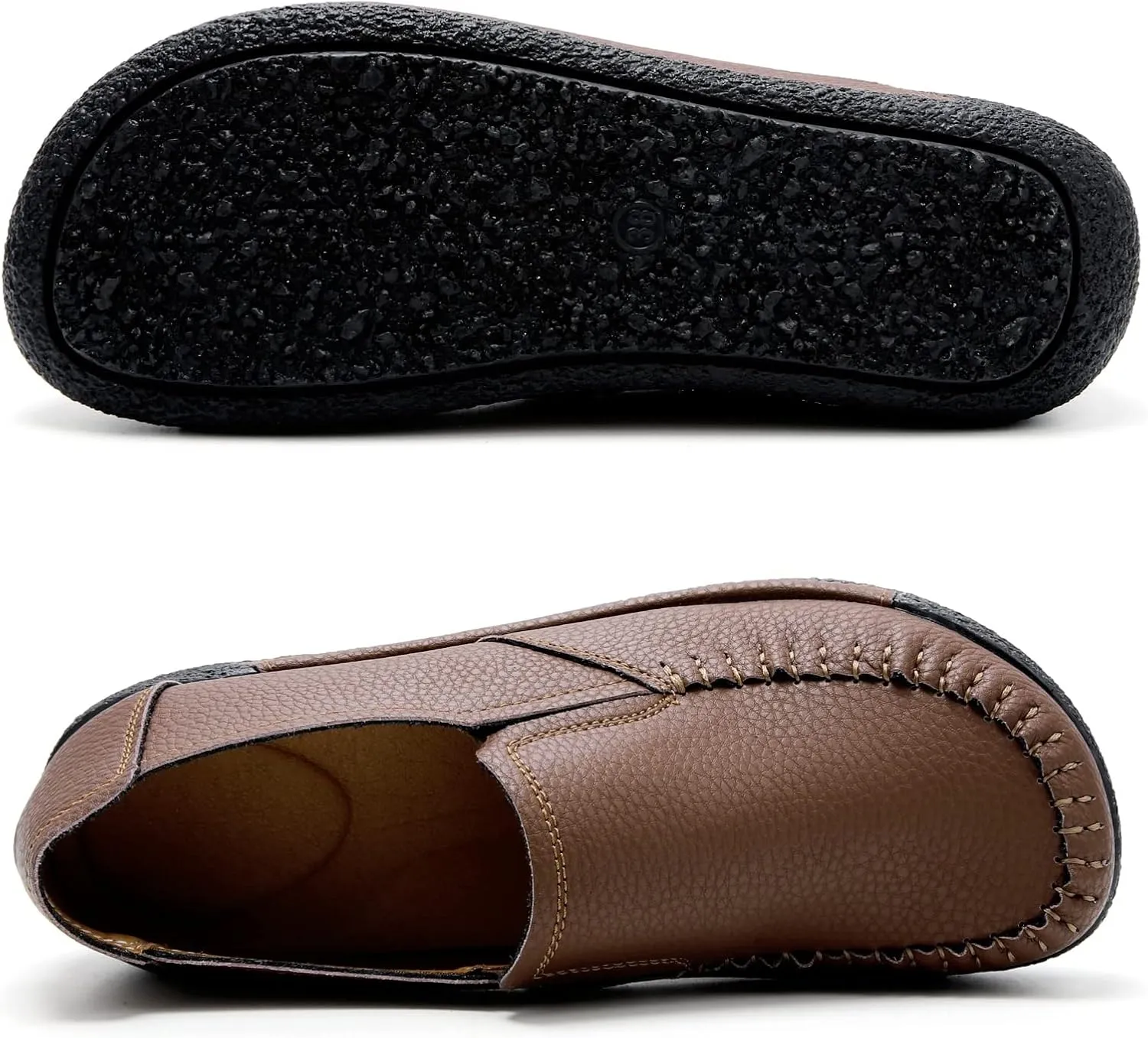 UZB Women's Slip On Loafer Leather Comfort Casual Platform Shoes