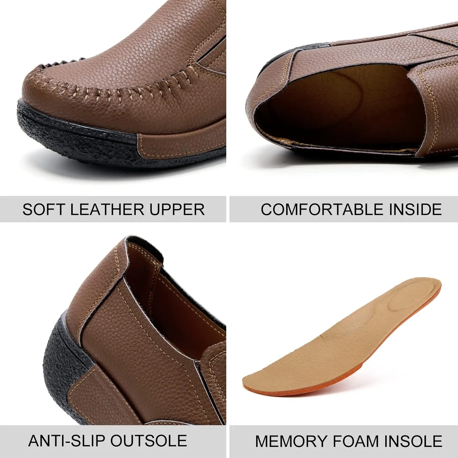 UZB Women's Slip On Loafer Leather Comfort Casual Platform Shoes