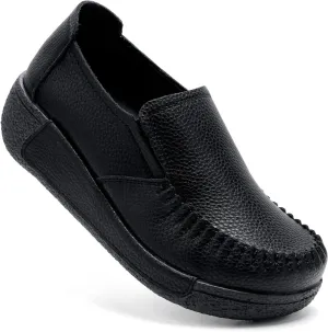 UZB Women's Slip On Loafer Leather Comfort Casual Platform Shoes