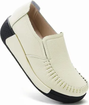 UZB Women's Slip On Loafer Leather Comfort Casual Platform Shoes