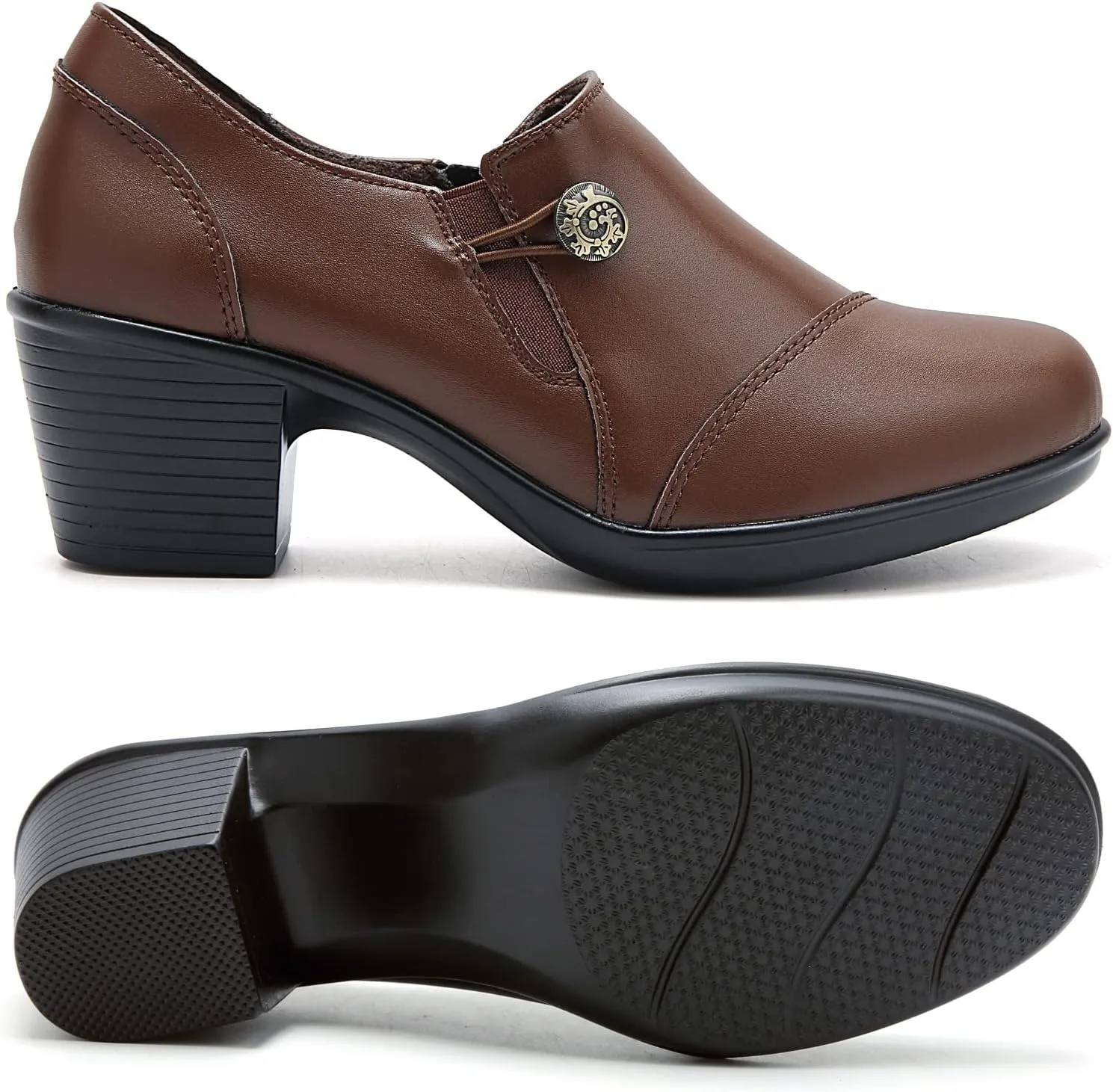 UZB Women's Slip-On Loafer Zip Leather Pump Shoes