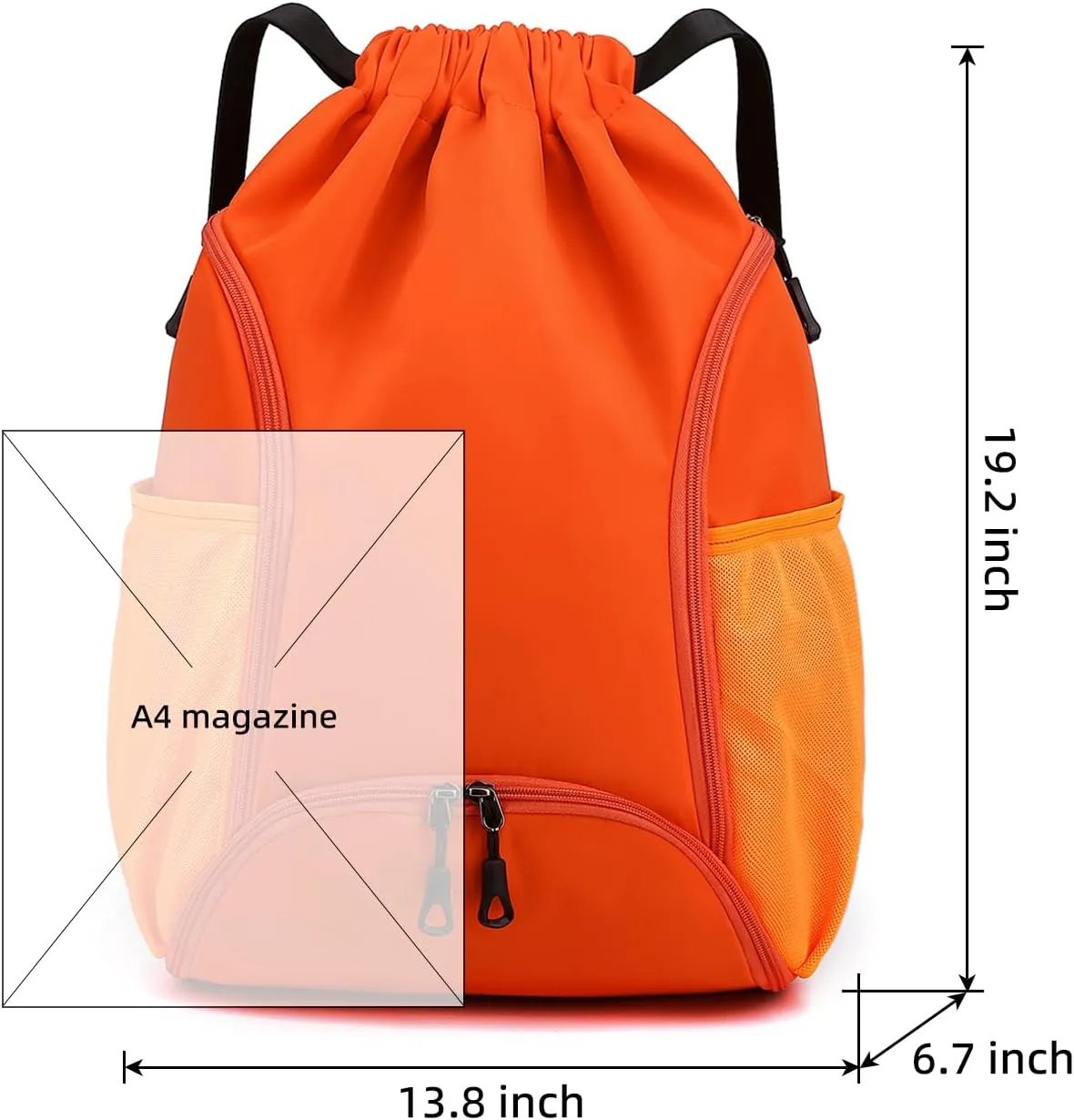 Valleycomfy Sports Gym Bag Drawstring Backpack with Shoes Basketball Bag and Two Water Bottle Holder,Drawstring Backpack for Beach, Pool and Travel,Orange