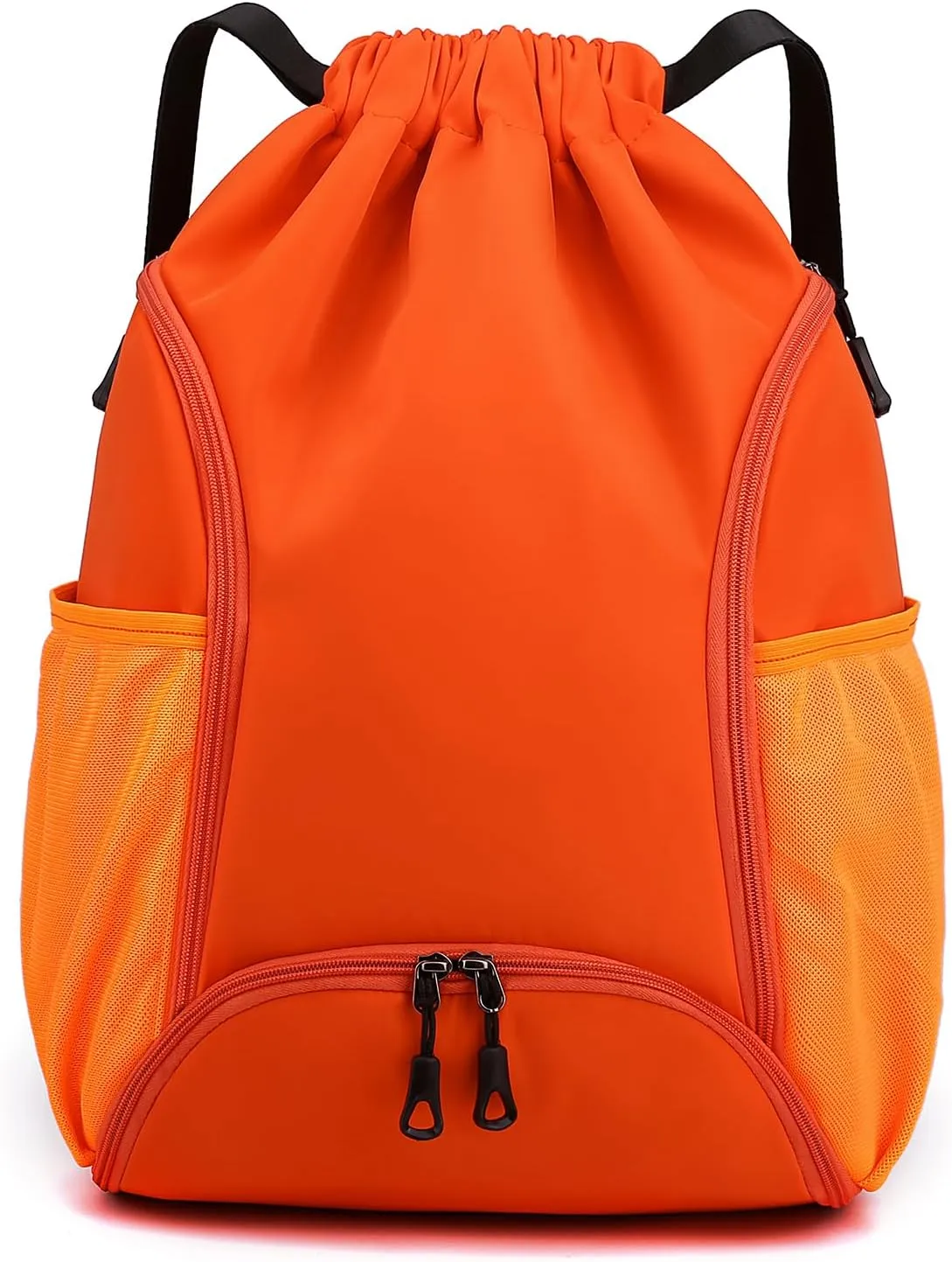 Valleycomfy Sports Gym Bag Drawstring Backpack with Shoes Basketball Bag and Two Water Bottle Holder,Drawstring Backpack for Beach, Pool and Travel,Orange
