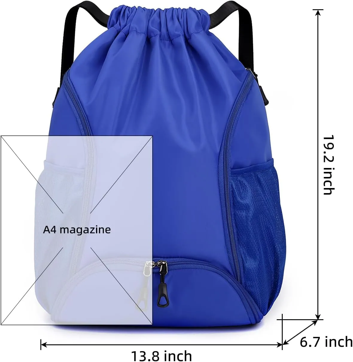 Valleycomfy Sports Gym Bag Drawstring Backpack with Shoes Basketball Bag and Two Water Bottle Holder,Drawstring Backpack for Beach, Pool and Travel,Sapphire Blue