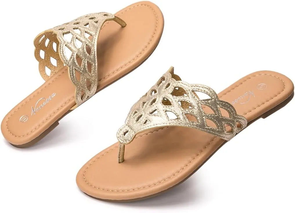 Vanessa Women's Thong Flat Sandals T-Strap Sandals Slip On Gladiator Slide Sandals Summer Beach Flip Flop