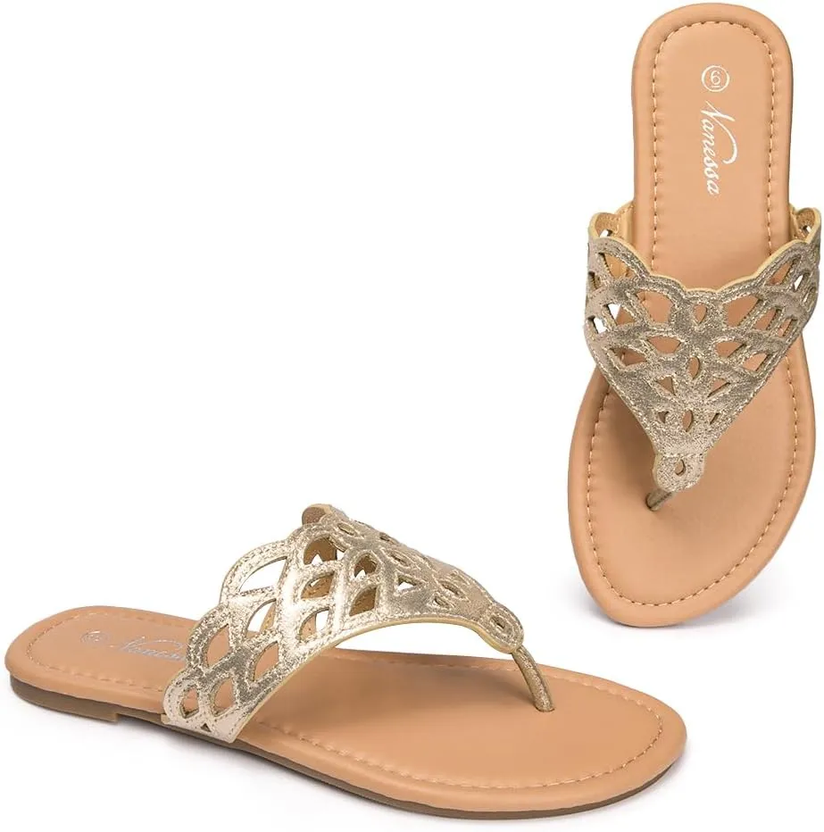 Vanessa Women's Thong Flat Sandals T-Strap Sandals Slip On Gladiator Slide Sandals Summer Beach Flip Flop