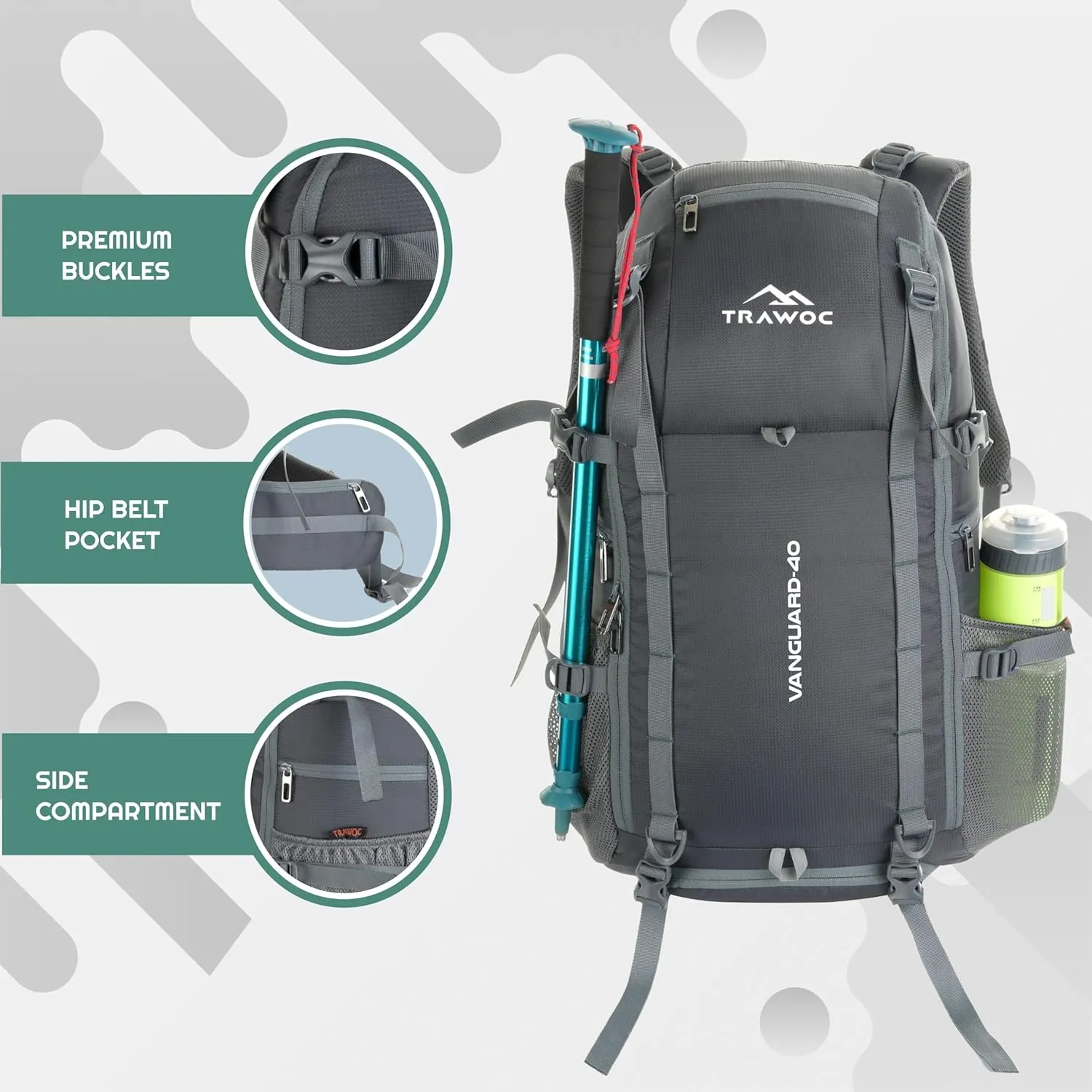VANGUARD 40 L Travel Backpack Laptop Bag with Rain Cover & Shoe Compartment Ideal for Men and Women, Grey