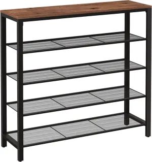 VASAGLE INDESTIC Shoe Rack, Shoe Organizer for Closet with 4 Mesh Shelves and Large Top for Bags, Entryway Hallway Shoe Shelf, Steel Frame, Industrial, Hazelnut Brown and Black ULBS015B03