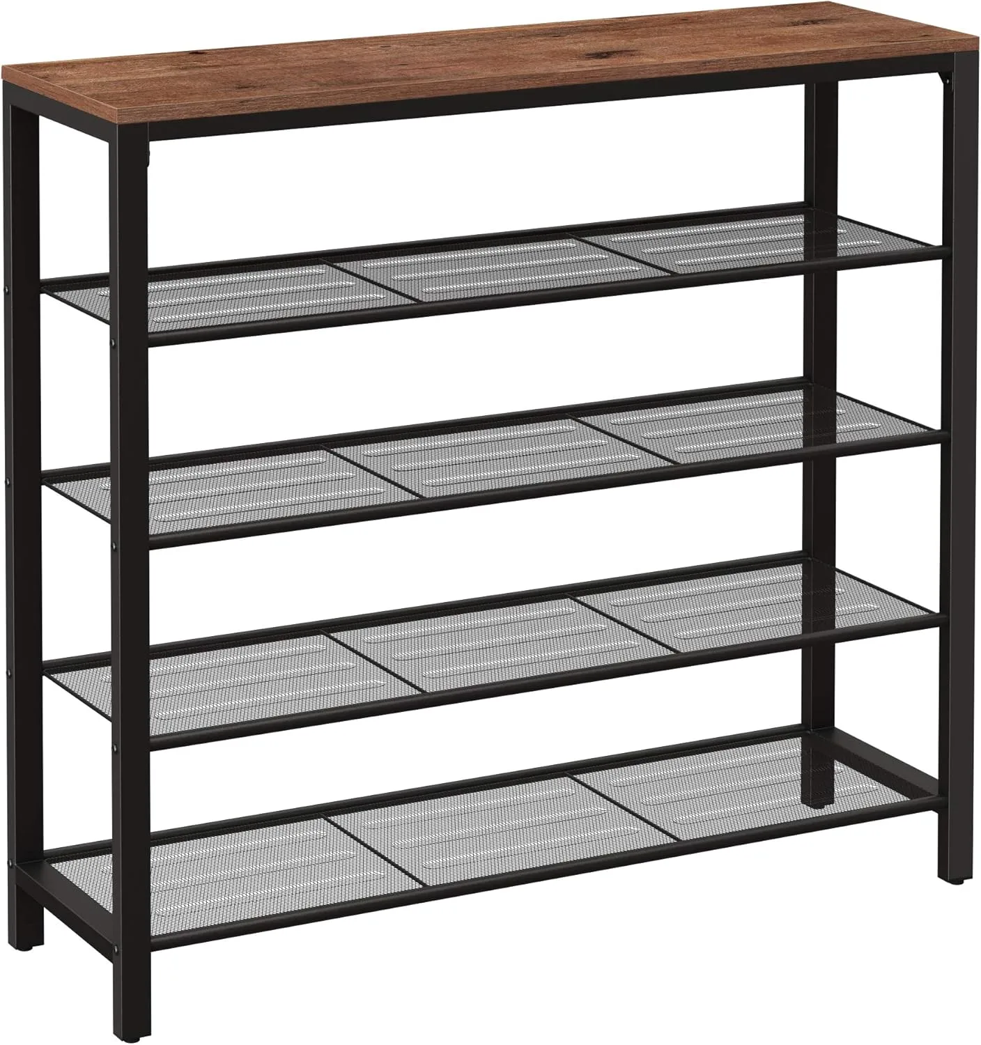 VASAGLE INDESTIC Shoe Rack, Shoe Organizer for Closet with 4 Mesh Shelves and Large Top for Bags, Entryway Hallway Shoe Shelf, Steel Frame, Industrial, Hazelnut Brown and Black ULBS015B03