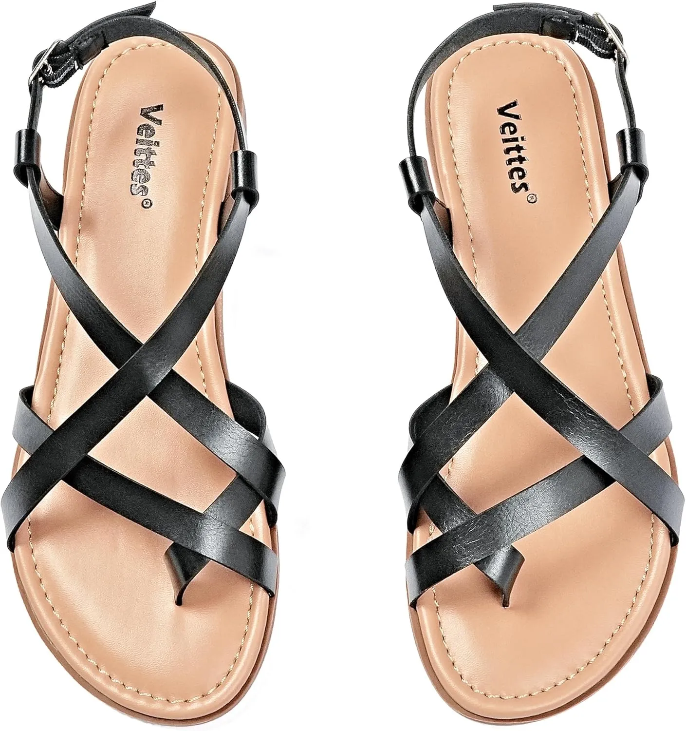 Veittes Women's Flat Slide Sandals - Comfort Casual Criss Cross Flat Summer Shoes.