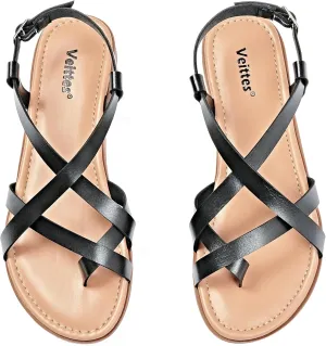 Veittes Women's Flat Slide Sandals - Comfort Casual Criss Cross Flat Summer Shoes.