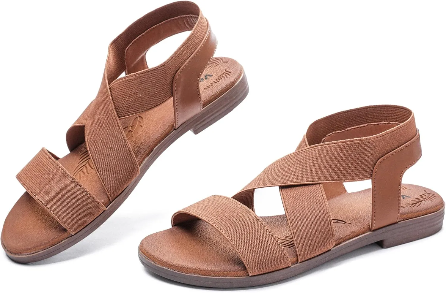 Veittes Women's Flat Slide Sandals - Fashionable Elastic Ankle Strap Comfortable Flat Summer Sandals.