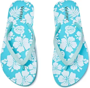 Veittes Women's Flip Flops Sandals, Soft Beach Pool Colorful Pattern Printing Slide Shoes.