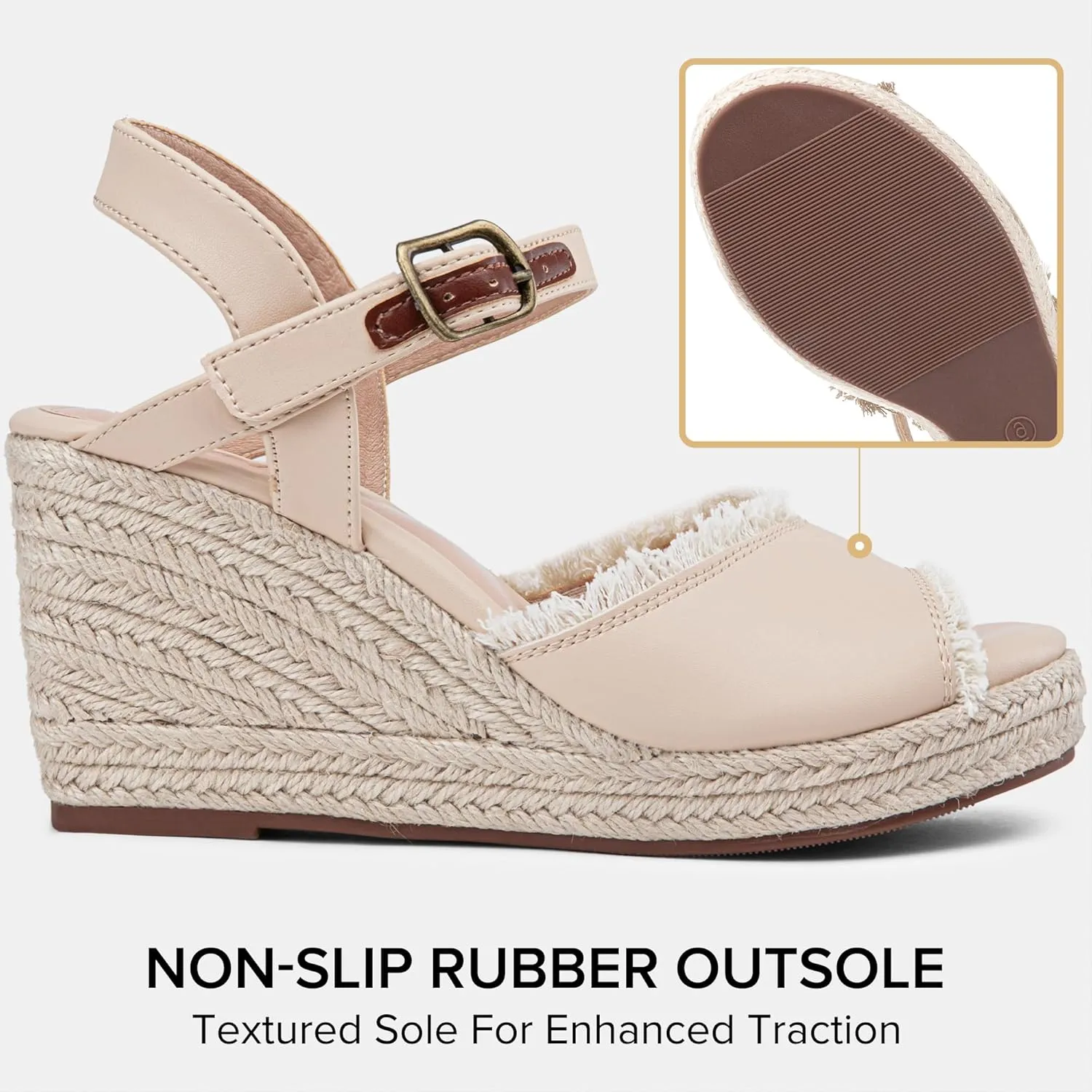 Vepose Women's 880 Wedge Sandals Peep Toe, 3.3" Inch High Heel Platform Espadrilles Sandals with Ankle Buckle