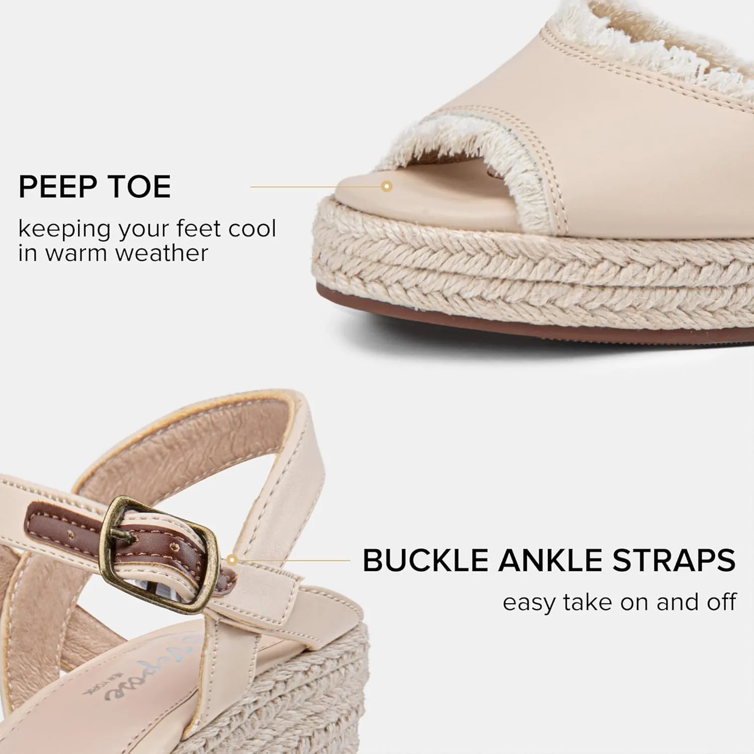 Vepose Women's 880 Wedge Sandals Peep Toe, 3.3" Inch High Heel Platform Espadrilles Sandals with Ankle Buckle