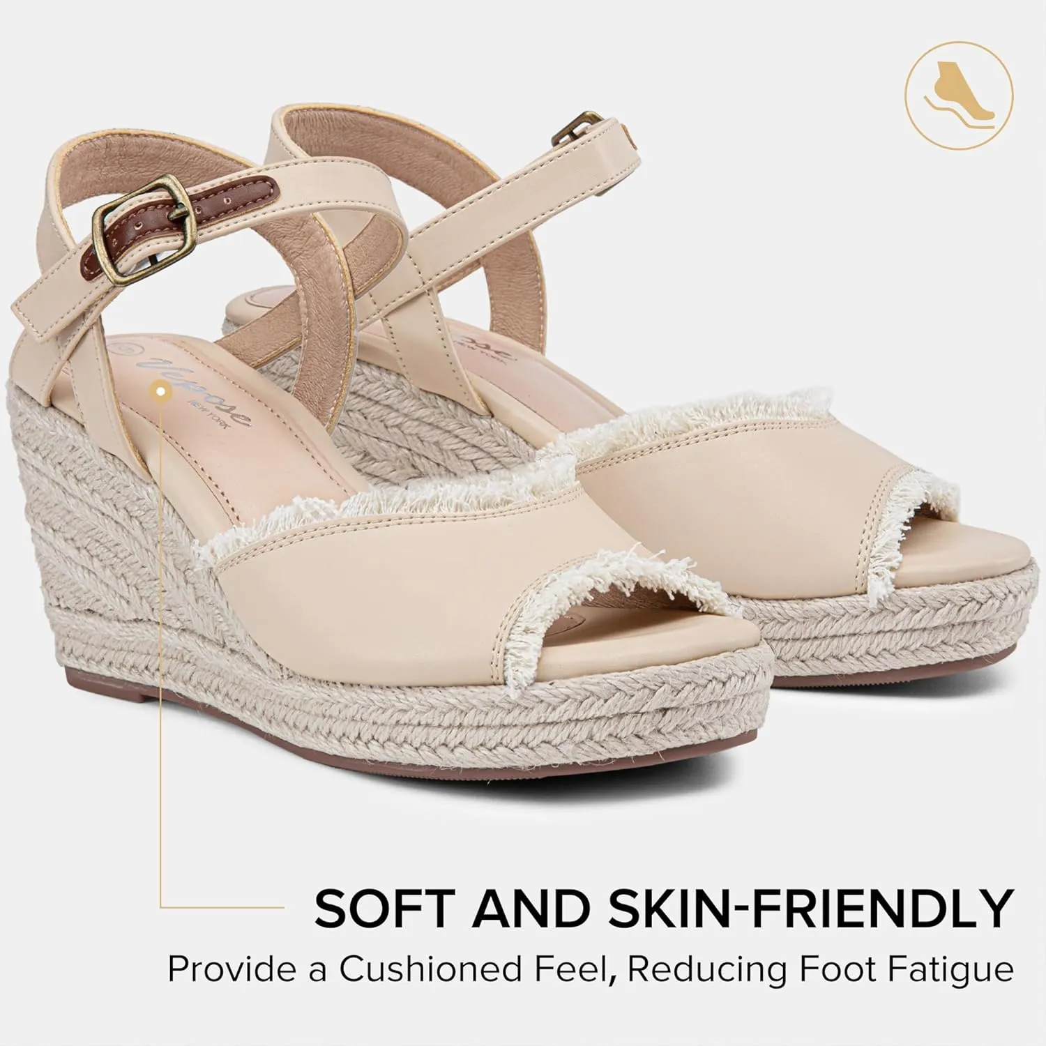 Vepose Women's 880 Wedge Sandals Peep Toe, 3.3" Inch High Heel Platform Espadrilles Sandals with Ankle Buckle