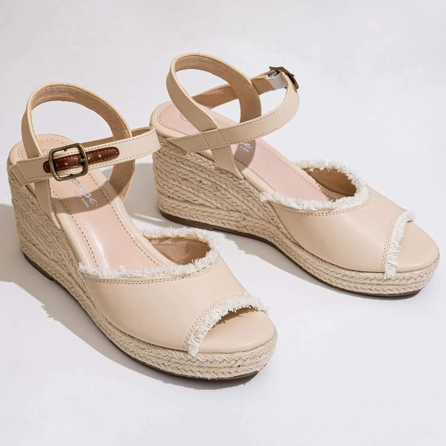 Vepose Women's 880 Wedge Sandals Peep Toe, 3.3" Inch High Heel Platform Espadrilles Sandals with Ankle Buckle