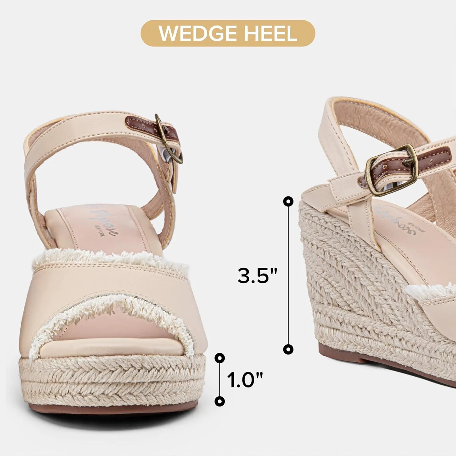 Vepose Women's 880 Wedge Sandals Peep Toe, 3.3" Inch High Heel Platform Espadrilles Sandals with Ankle Buckle