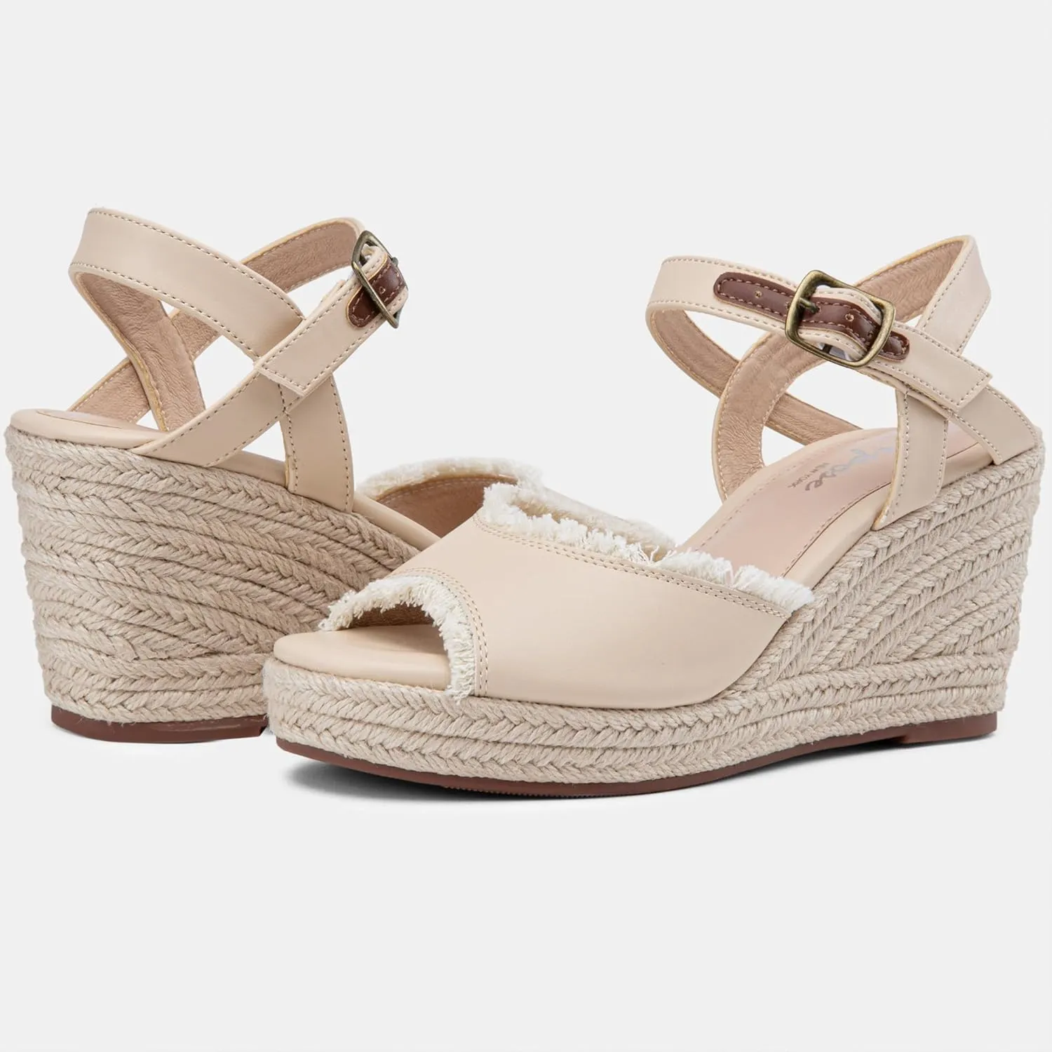 Vepose Women's 880 Wedge Sandals Peep Toe, 3.3" Inch High Heel Platform Espadrilles Sandals with Ankle Buckle