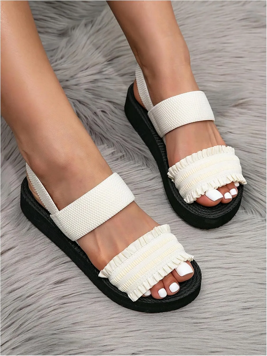 Verdusa Women's Woven Ankle Strap Sandals Double Band Open Toe Braided Summer Flat Shoes