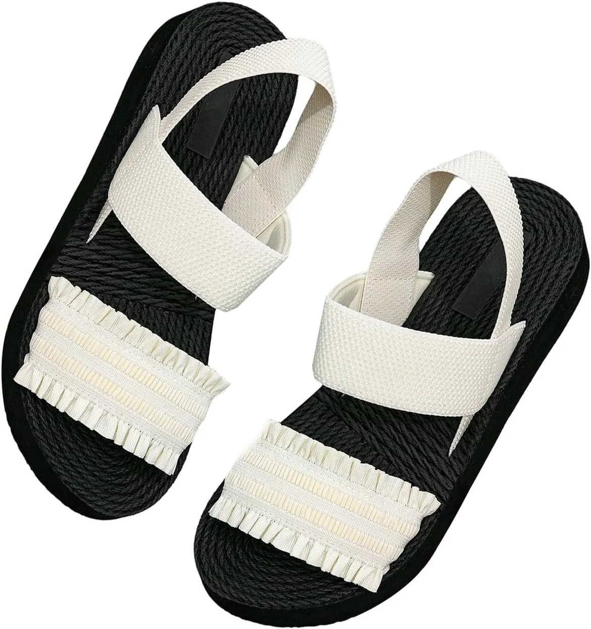 Verdusa Women's Woven Ankle Strap Sandals Double Band Open Toe Braided Summer Flat Shoes