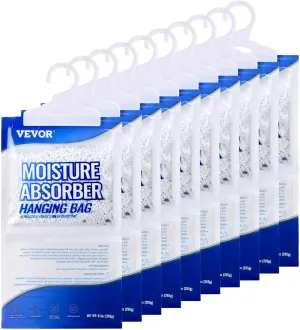 VEVOR Hanging Moisture Absorber, 9.3 oz Hanging Closet Dehumidifier Bags(10 Packs), Fragrance Free Moisture Bags in Wardrobes, Bedrooms, Bathrooms