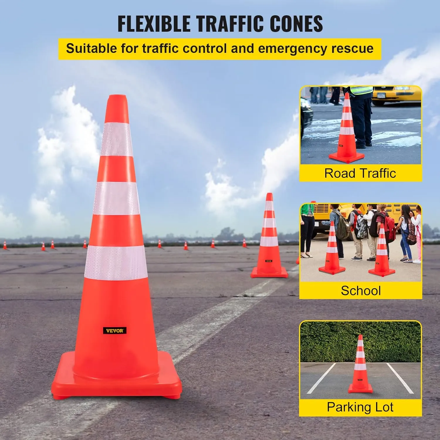 VEVOR Safety Cones, 6 x 36" Traffic Cones, PVC Orange Construction Cones & Mr. Chain Cone Chain Connector Kit, Traffic Orange (97413-KIT)