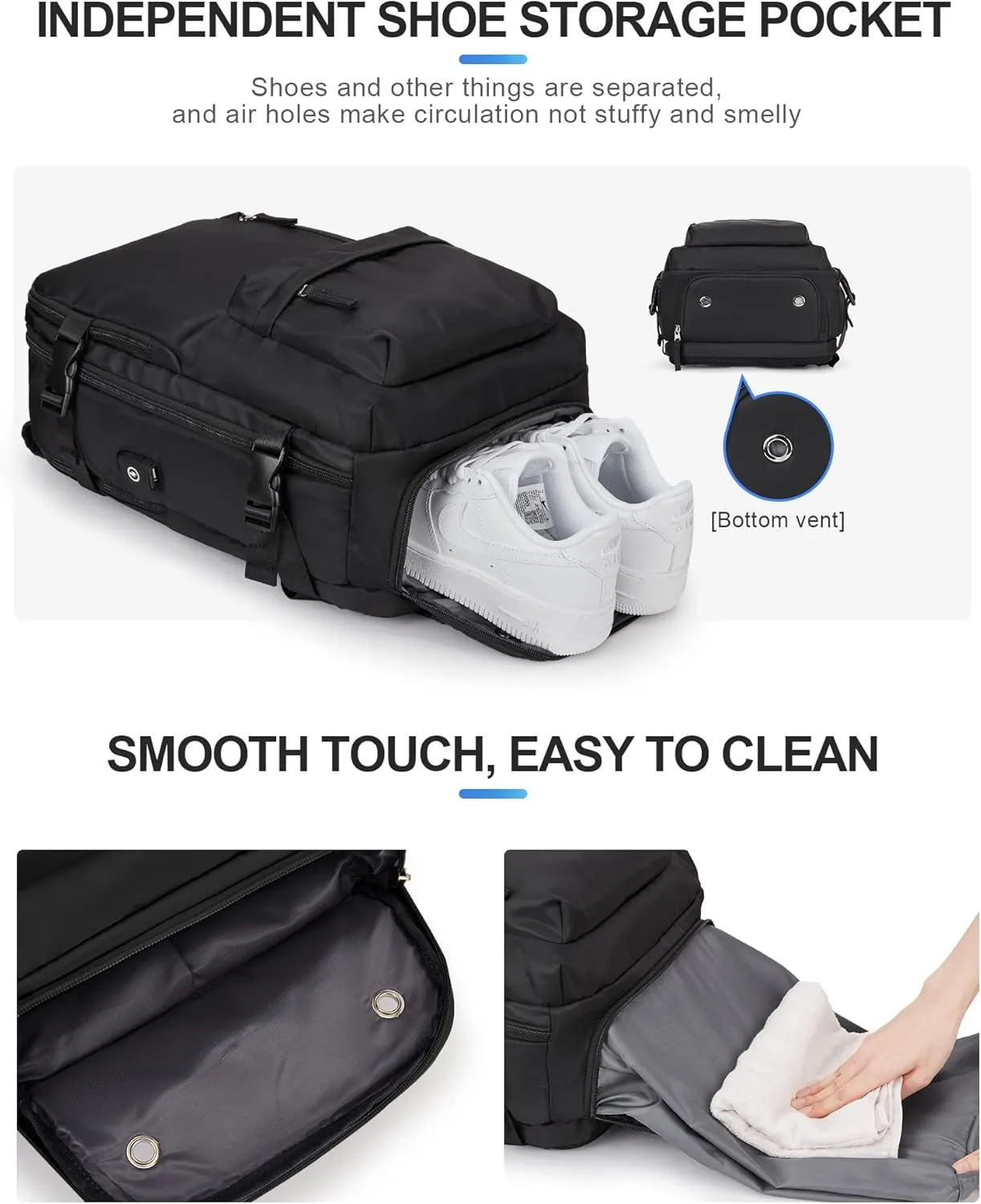 VGCUB Large Travel Backpack Bag for Women Men,Carry on Backpack,17 Inch Laptop Business Work Waterproof Backpack with Laptop Compartment,Person Item Flight Approved,Mochila de Viaje,Black Large