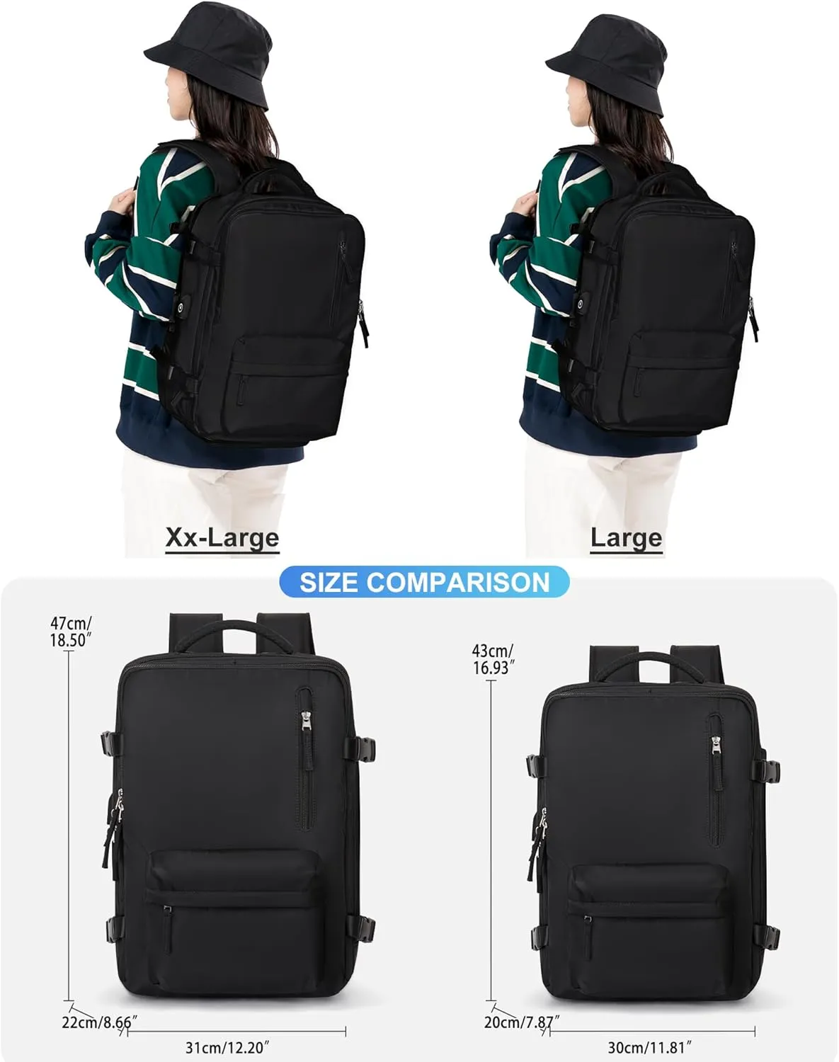 VGCUB Large Travel Backpack Bag for Women Men,Carry on Backpack,17 Inch Laptop Business Work Waterproof Backpack with Laptop Compartment,Person Item Flight Approved,Mochila de Viaje,Black Large