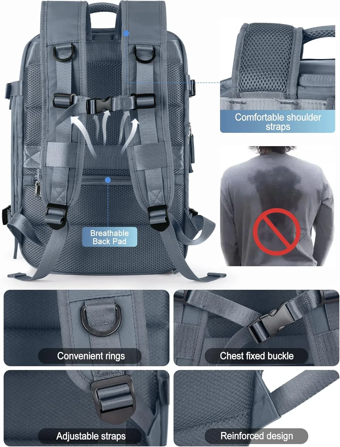 VGCUB Large Travel Backpack Bag for Women Men,Carry on Backpack,17 Inch Laptop Business Work Waterproof Backpack with Laptop Compartment,Person Item Flight Approved,Mochila de Viaje,Jewel Blue