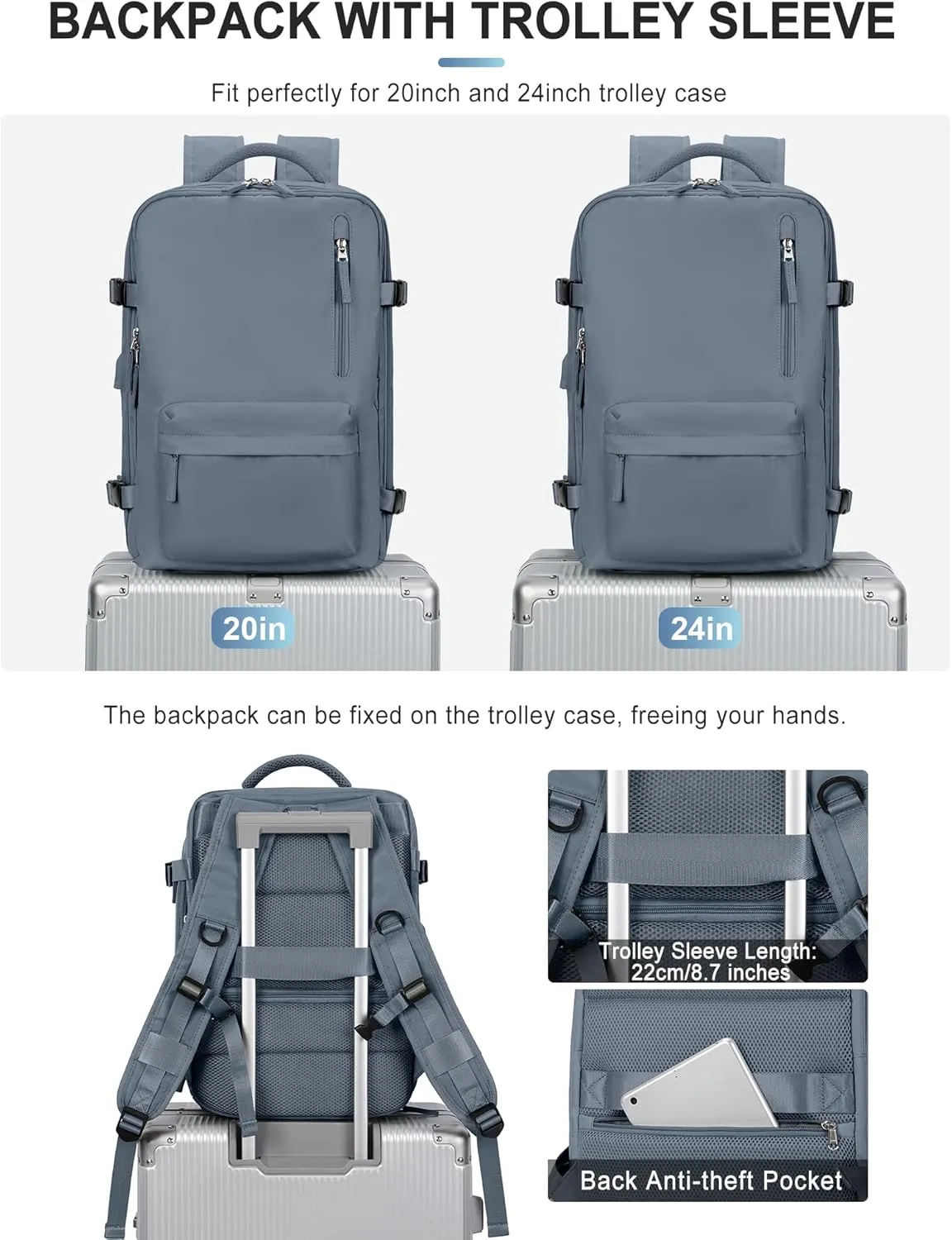 VGCUB Large Travel Backpack Bag for Women Men,Carry on Backpack,17 Inch Laptop Business Work Waterproof Backpack with Laptop Compartment,Person Item Flight Approved,Mochila de Viaje,Jewel Blue