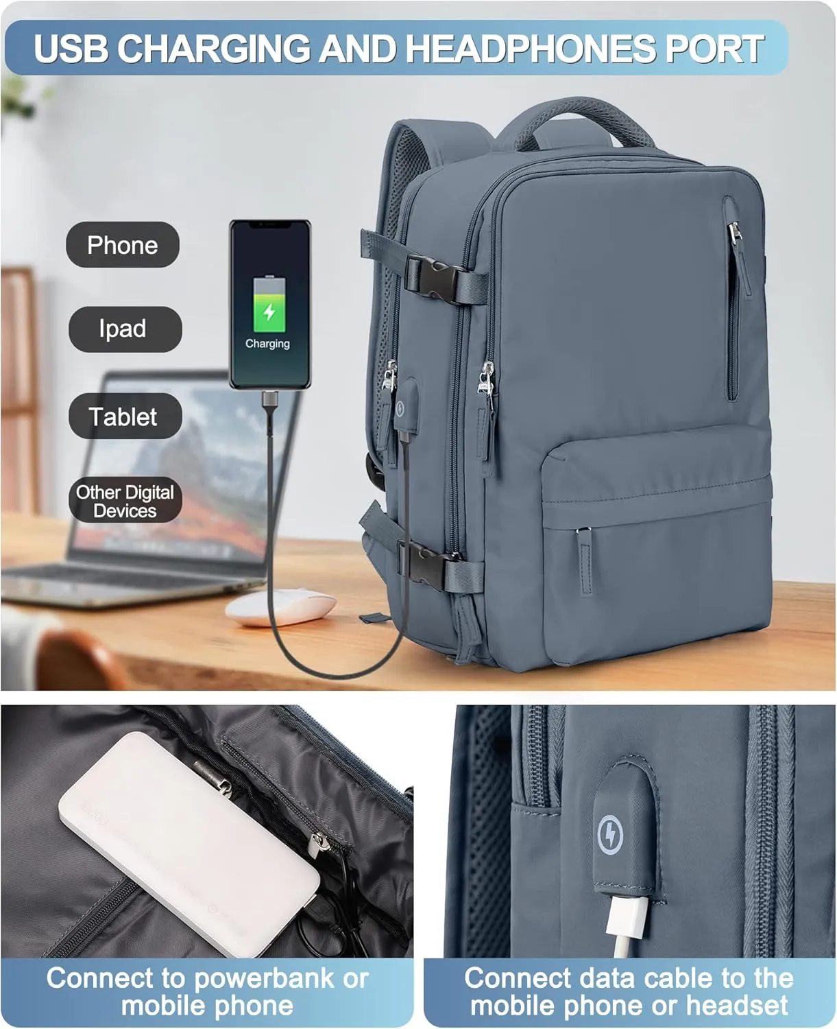 VGCUB Large Travel Backpack Bag for Women Men,Carry on Backpack,17 Inch Laptop Business Work Waterproof Backpack with Laptop Compartment,Person Item Flight Approved,Mochila de Viaje,Jewel Blue