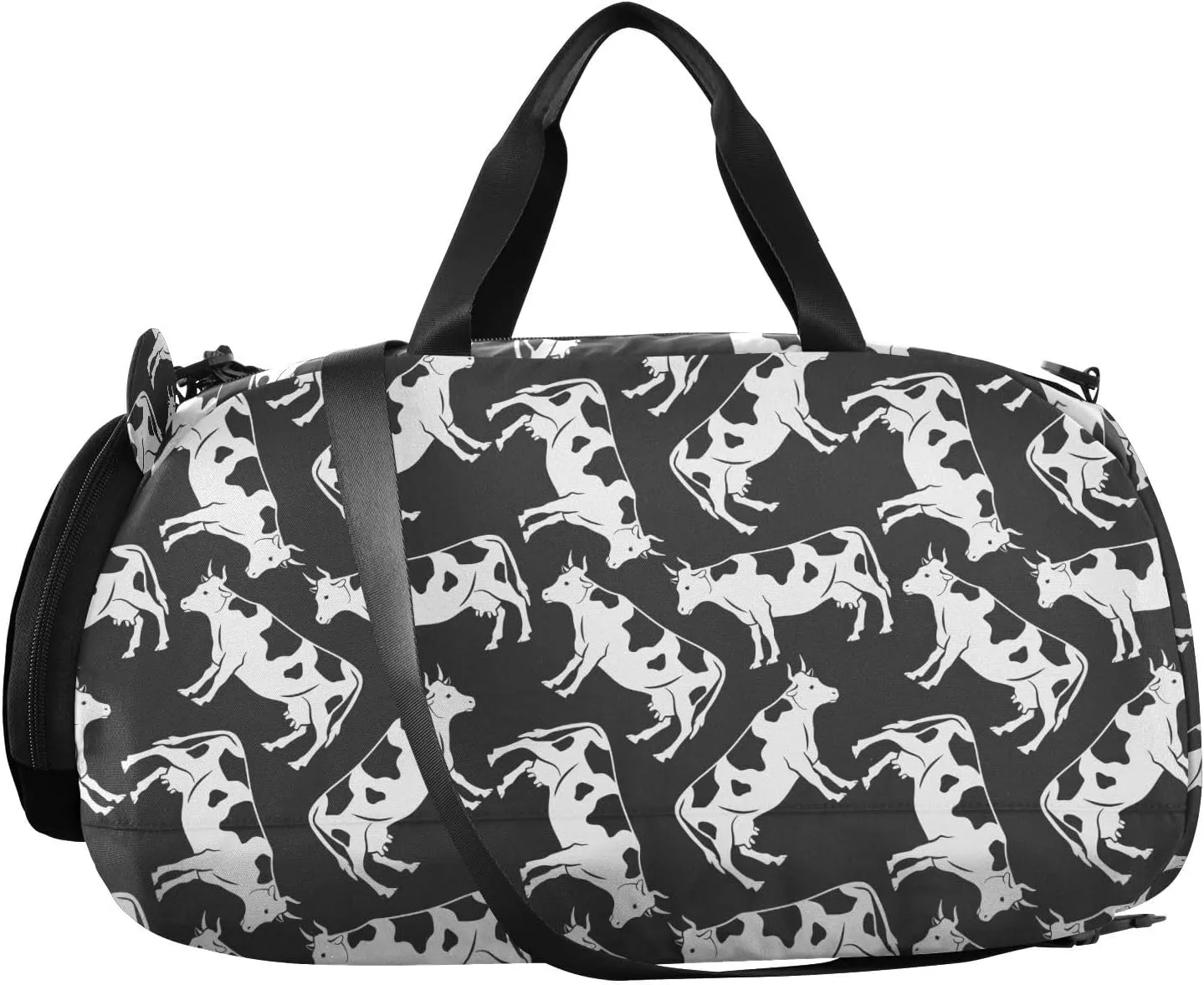 VIGTRO Black and White Cattle Pattern Kids Overnight Travel Duffel Bag Sport Gym Bag for Boys Girls with Shoe Compartment, Carry On Weekender Luggage Bag for Dance Swim Yoga