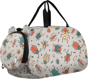 VIGTRO Busy Bugs on Grey Background Kids Overnight Travel Duffel Bag Sport Gym Bag for Boys Girls with Shoe Compartment, Carry On Weekender Luggage Bag for Dance Swim Yoga