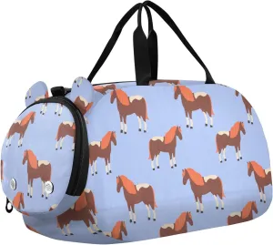 VIGTRO Cute Horses on Blue Background Kids Overnight Travel Duffel Bag Sport Gym Bag for Boys Girls with Shoe Compartment, Carry On Weekender Luggage Bag for Dance Swim Yoga
