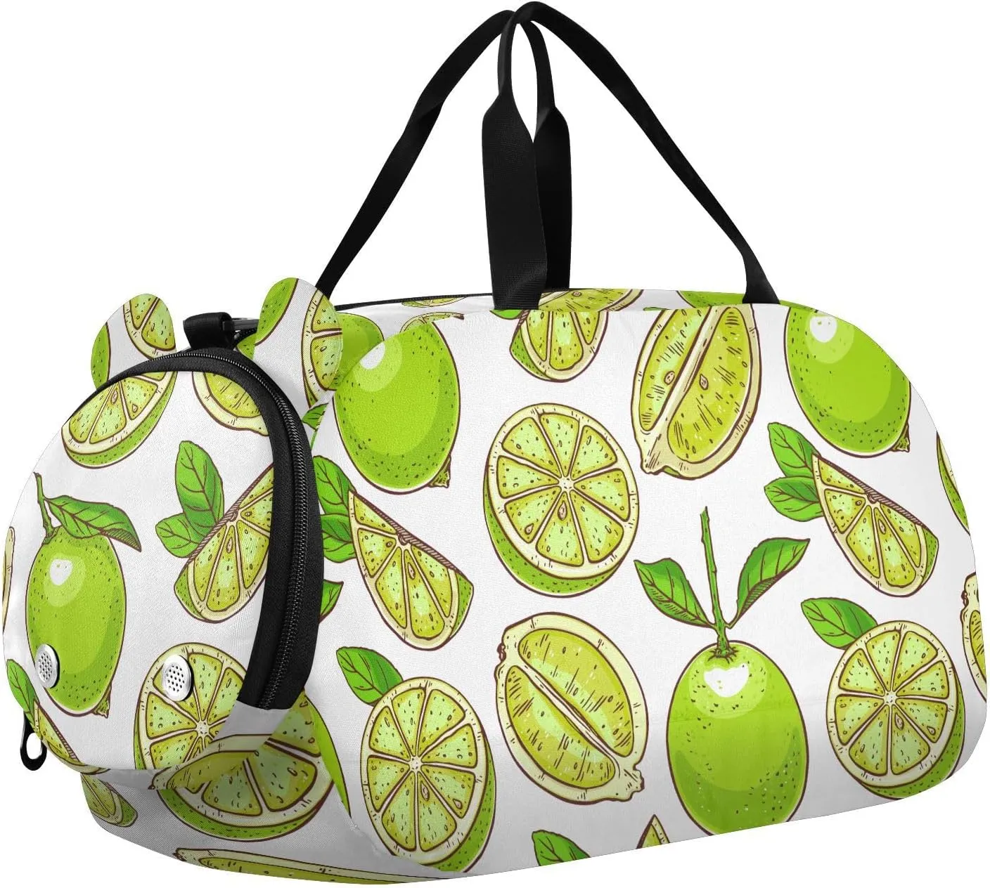 VIGTRO Cute Limes Summer Fruit Kids Overnight Travel Duffel Bag Sport Gym Bag for Boys Girls with Shoe Compartment, Carry On Weekender Luggage Bag for Dance Swim Yoga