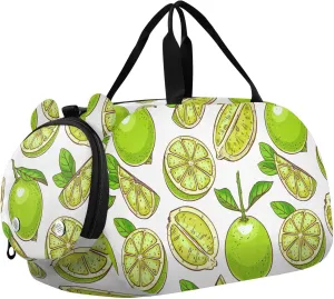 VIGTRO Cute Limes Summer Fruit Kids Overnight Travel Duffel Bag Sport Gym Bag for Boys Girls with Shoe Compartment, Carry On Weekender Luggage Bag for Dance Swim Yoga