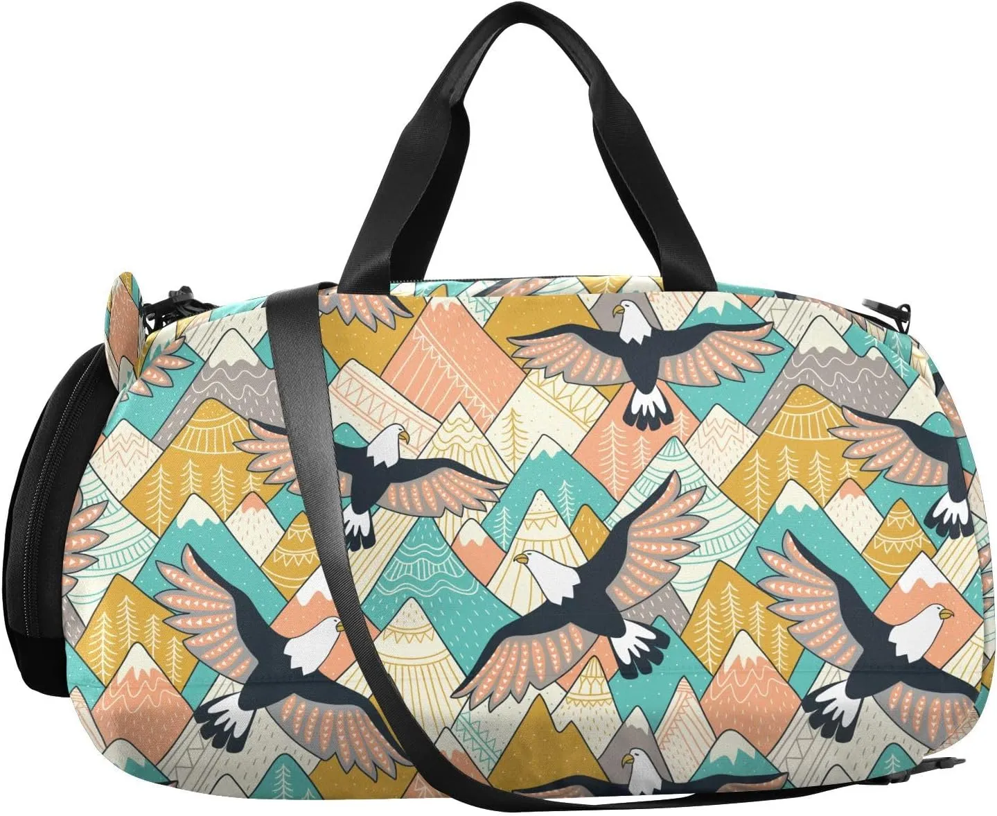 VIGTRO Ethnic Mountains Eagles Kids Overnight Travel Duffel Bag Sport Gym Bag for Boys Girls with Shoe Compartment, Carry On Weekender Luggage Bag for Dance Swim Yoga