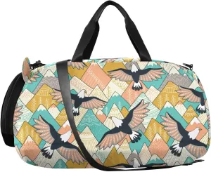 VIGTRO Ethnic Mountains Eagles Kids Overnight Travel Duffel Bag Sport Gym Bag for Boys Girls with Shoe Compartment, Carry On Weekender Luggage Bag for Dance Swim Yoga