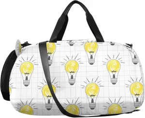 VIGTRO Light Bulbs Pattern Kids Overnight Travel Duffel Bag Sport Gym Bag for Boys Girls with Shoe Compartment, Carry On Weekender Luggage Bag for Dance Swim Yoga