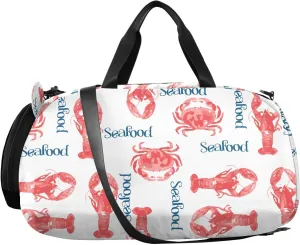 VIGTRO Lobster and Crab Sea Food Kids Overnight Travel Duffel Bag Sport Gym Bag for Boys Girls with Shoe Compartment, Carry On Weekender Luggage Bag for Dance Swim Yoga