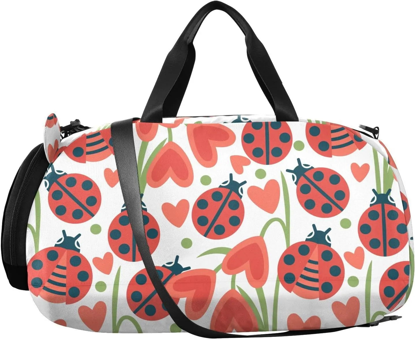VIGTRO Love Bugs and Heart Flowers Kids Overnight Travel Duffel Bag Sport Gym Bag for Boys Girls with Shoe Compartment, Carry On Weekender Luggage Bag for Dance Swim Yoga