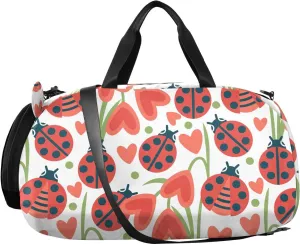 VIGTRO Love Bugs and Heart Flowers Kids Overnight Travel Duffel Bag Sport Gym Bag for Boys Girls with Shoe Compartment, Carry On Weekender Luggage Bag for Dance Swim Yoga