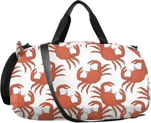VIGTRO Red Crabs Background Kids Overnight Travel Duffel Bag Sport Gym Bag for Boys Girls with Shoe Compartment, Carry On Weekender Luggage Bag for Dance Swim Yoga
