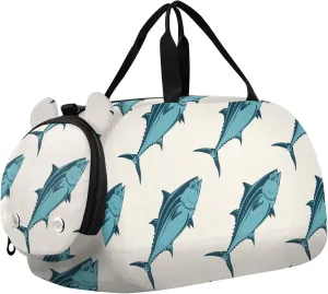 VIGTRO Tuna Pattern Cartoon Kids Overnight Travel Duffel Bag Sport Gym Bag for Boys Girls with Shoe Compartment, Carry On Weekender Luggage Bag for Dance Swim Yoga