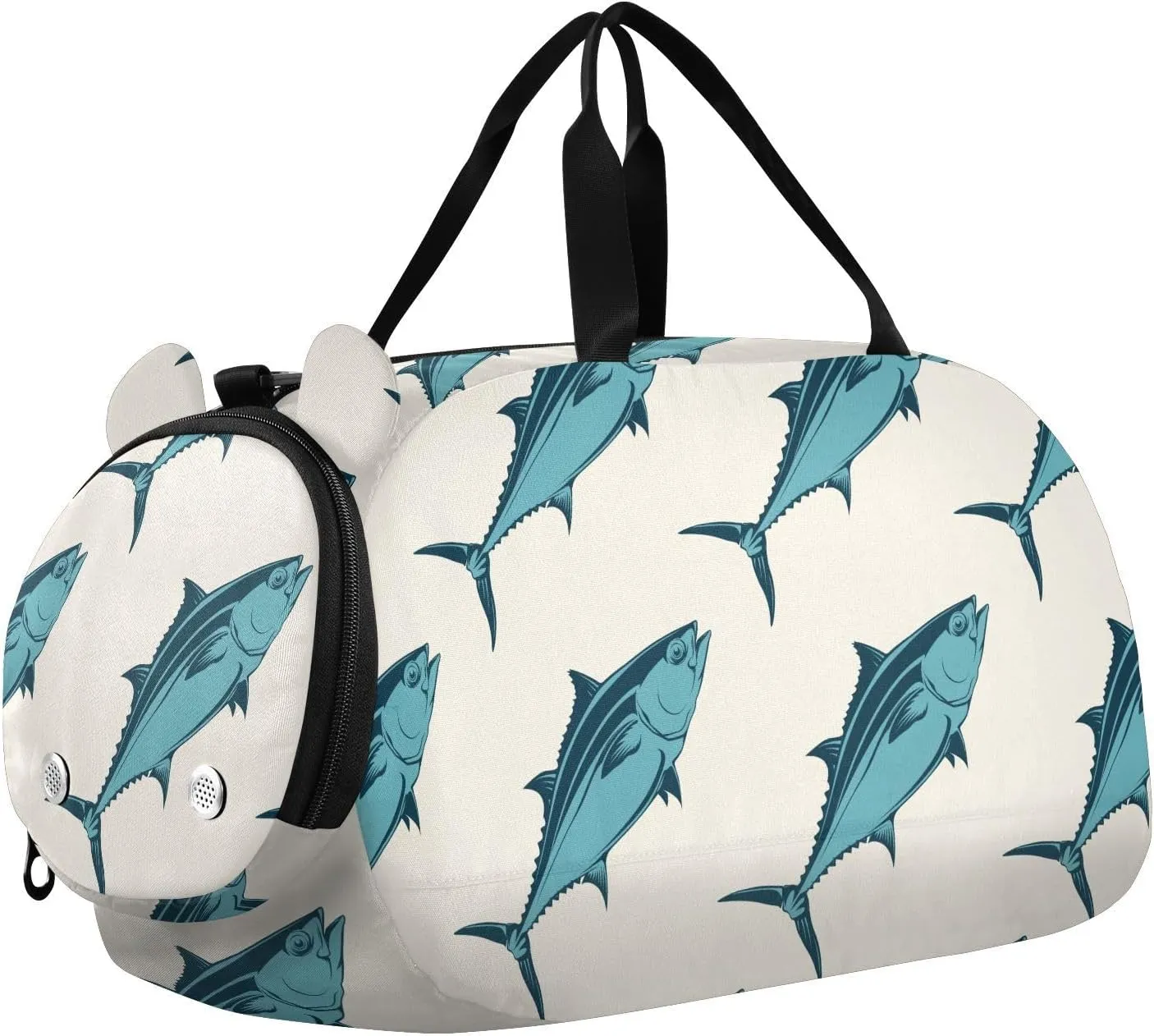 VIGTRO Tuna Pattern Cartoon Kids Overnight Travel Duffel Bag Sport Gym Bag for Boys Girls with Shoe Compartment, Carry On Weekender Luggage Bag for Dance Swim Yoga