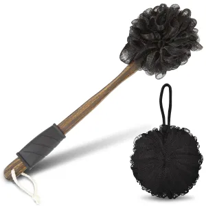 Vive 17” Shower Loofah with Long Handle - Exfoliating Back & Body Scrubber for Men & Women - Luffa Sponge on a Stick for Bathing, Cleaning - Includes Extra Handheld Lufa, Hook & String to Hang on Wall