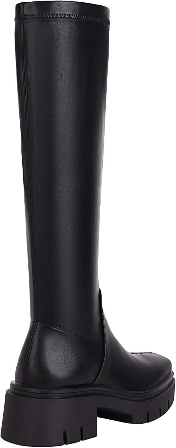vivianly Women's Fashion Knee High Boots Chunky Block Heel Square Toe Zipper Long Boot